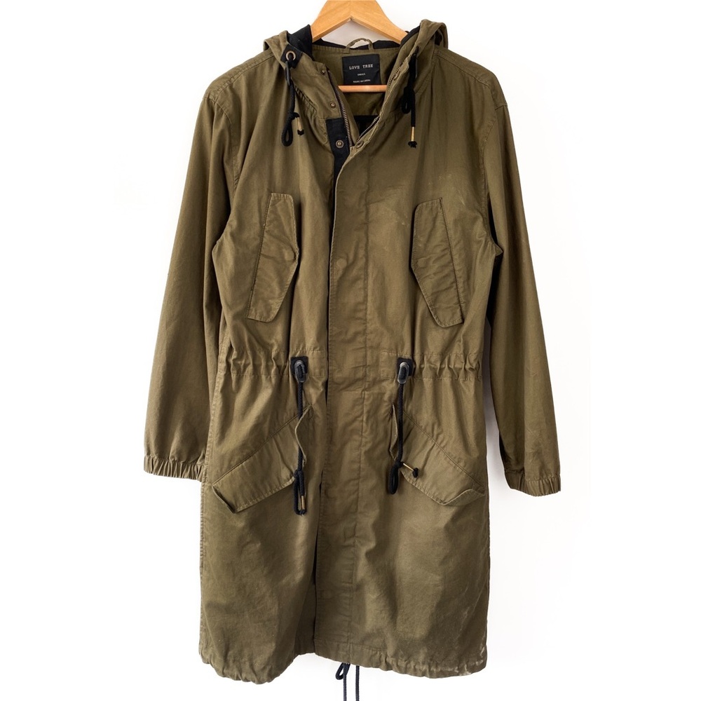 Love Tree Womens Jacket S Green Utility Military Trench Coat Gorpcore Cotton